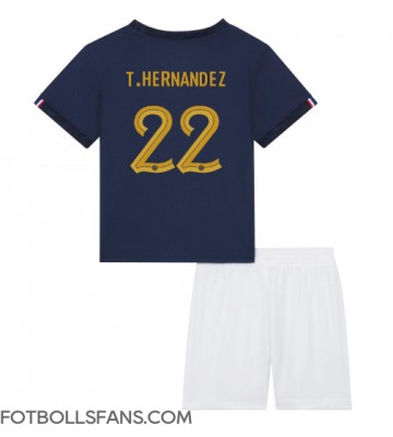 Frankrike Theo Hernandez #22 Replika Hemmatröja Barn VM 2022 Kortärmad (+ Korta byxor)